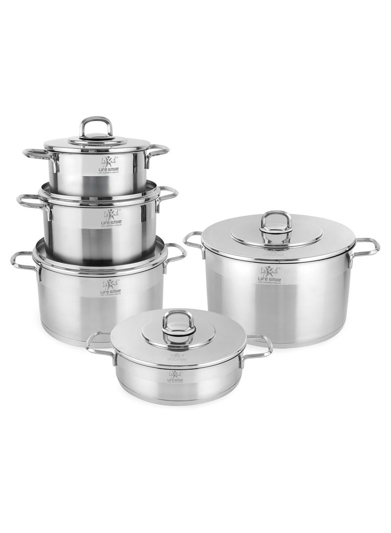 Life Smile Stainless Steel Cookware Set with Lids | 20cm, 24cm, 28cm & 32cm Soup Pots + 28cm Shallow Pot-Multi-Size Cooking Pots - Image 1